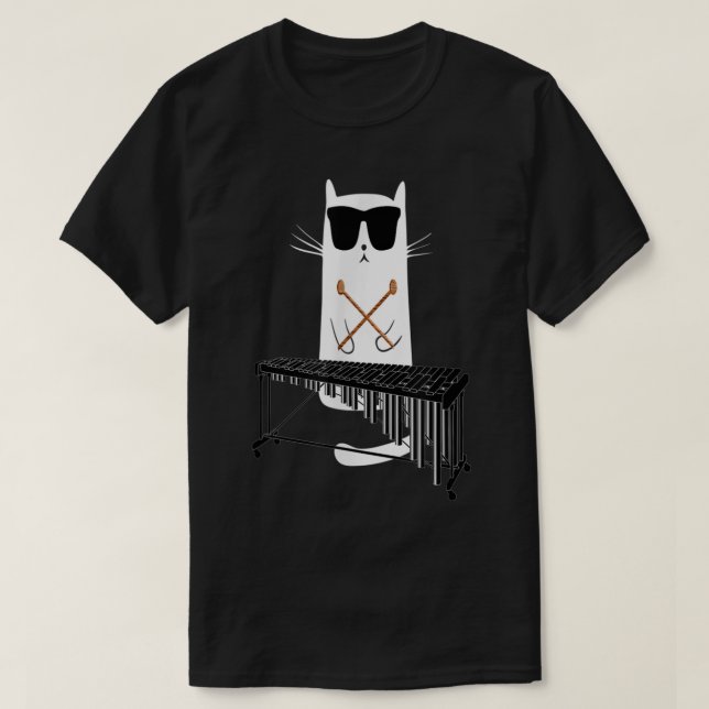 Funny Cat Wearing Sunglasses Playing Marimba  T-Shirt (Design Front)