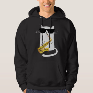 Funny Cat Wearing Sunglasses Playing Saxophone Hoodie