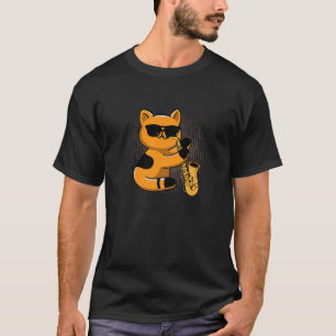 Funny Cat Wearing Sunglasses Playing Saxophone T-Shirt