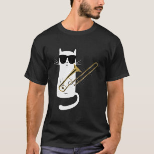 Funny Cat Wearing Sunglasses Playing Trombone  T-Shirt
