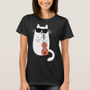 Funny Cat Wearing Sunglasses Playing Violin Viola T-Shirt