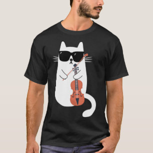 Funny Cat Wearing Sunglasses Playing Violin Viola T-Shirt