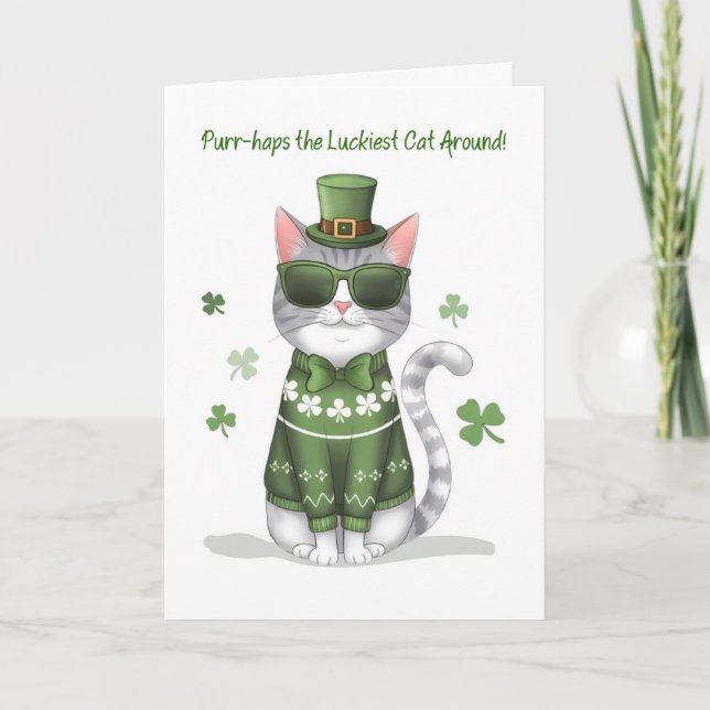 Funny Cat Wearing Sunglasses St Patricks Day Card (Front)