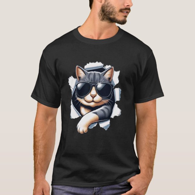 Funny Cat Wearing Sunglasses T-Shirt (Front)