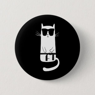 Funny Cat Wearing Sungles Karate Judo Black Belt F 6 Cm Round Badge