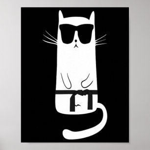 Funny Cat Wearing Sungles Karate Judo Black Belt F Poster