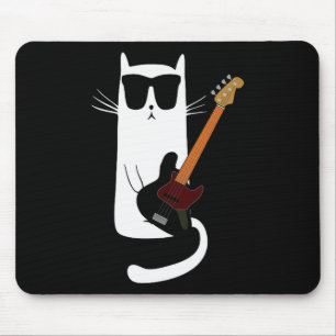 Funny Cat Wearing Sungles Playing B Guitar Men Wom Mouse Pad