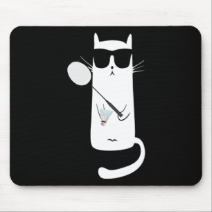 Funny Cat Wearing Sungles Playing Dminton Mouse Pad