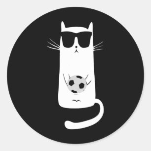 Funny Cat Wearing Sungles Playing Soccer Footbyll Classic Round Sticker