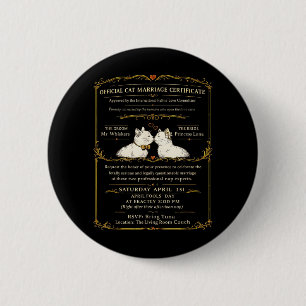 Funny Cat Wedding Certificate Item Vintage Wedding 6 Cm Round Badge