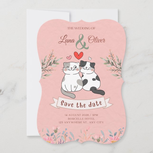 Funny cat wedding invitation  (Front)