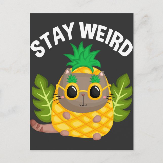 Funny Cat Weird Pineapple Mask Fruit Humour Postcard (Front)