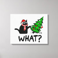 Funny Cat What Black Cat Pushing Christmas Tree T-