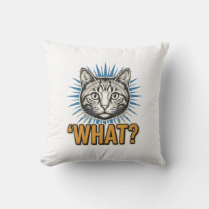 Funny Cat 'WHAT_' Vintage Engraving Graphic Tee_1 Cushion