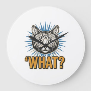 Funny Cat 'WHAT_' Vintage Engraving Graphic Tee_1 Large Clock