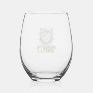 Funny Cat 'WHAT_' Vintage Engraving Graphic Tee_1 Stemless Wine Glass