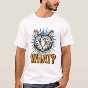 Funny Cat 'WHAT_' Vintage Engraving Graphic Tee_1 T-Shirt