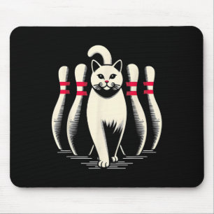 Funny Cat White Playing Bowling Retro Vintage Stri Mouse Pad