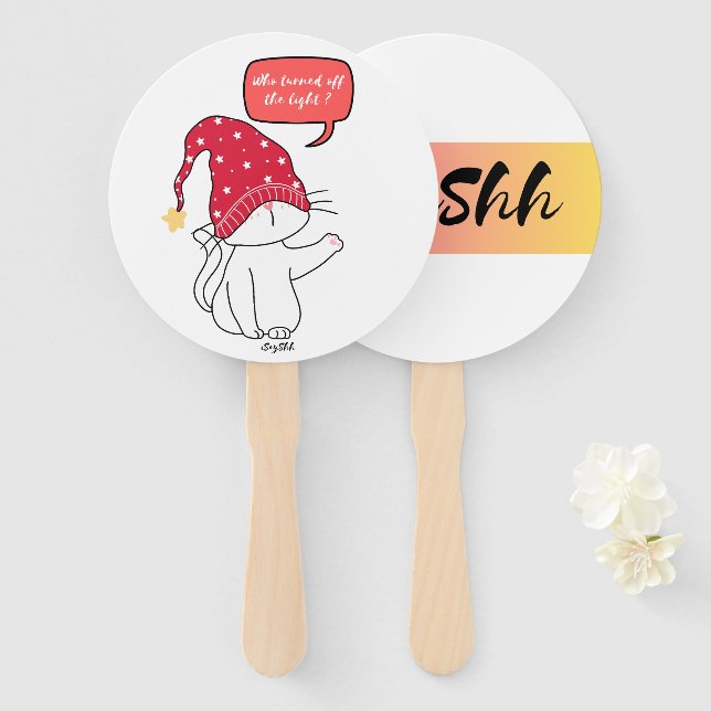 funny cat, who turned off the light? hand fan (Front and Back)