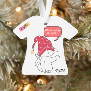 funny cat, who turned off the light? ornament