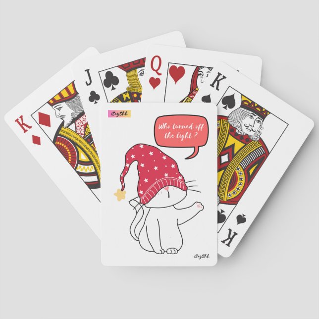 funny cat, who turned off the light? playing cards (Back)