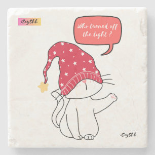 funny cat, who turned off the light? stone coaster