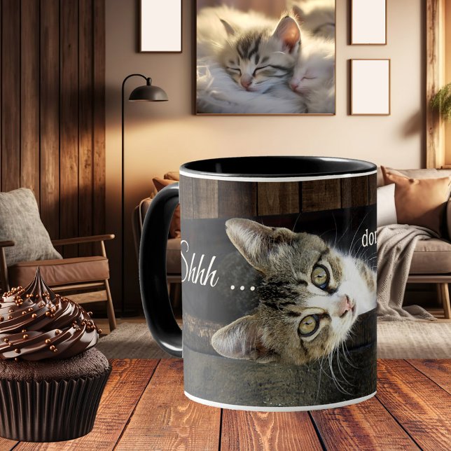 Funny Cat Wine Coffee Mug (A cute kitty has nestled itself into a wine barrel. Funny cat mug for a cat, coffee and wine lover)