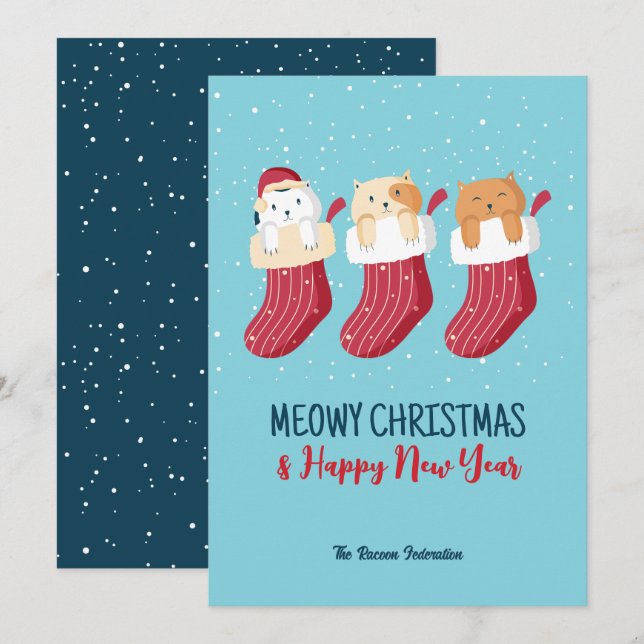 Funny Cat Winter Holiday Meowy Christmas Card (Front/Back)