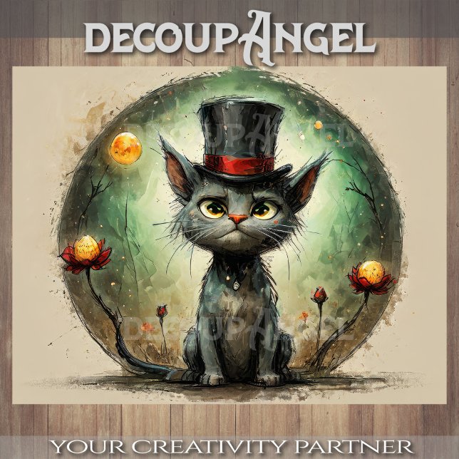 Funny cat with a hat - Decoupage -  Tissue Paper (Creator Uploaded)