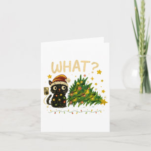 Funny Cat With Christmas Lights And Fallen Tree Ar Card