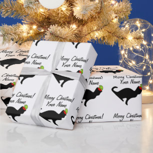Funny cat with elf hat Christmas wrapping paper