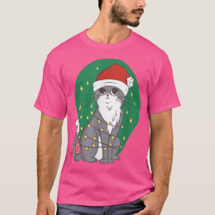 Funny cat with fairy lights, Christmas  T-Shirt