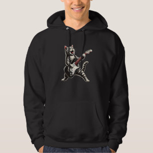 Funny Cat With Guitar Rock For Men Women Kid Gifts Hoodie