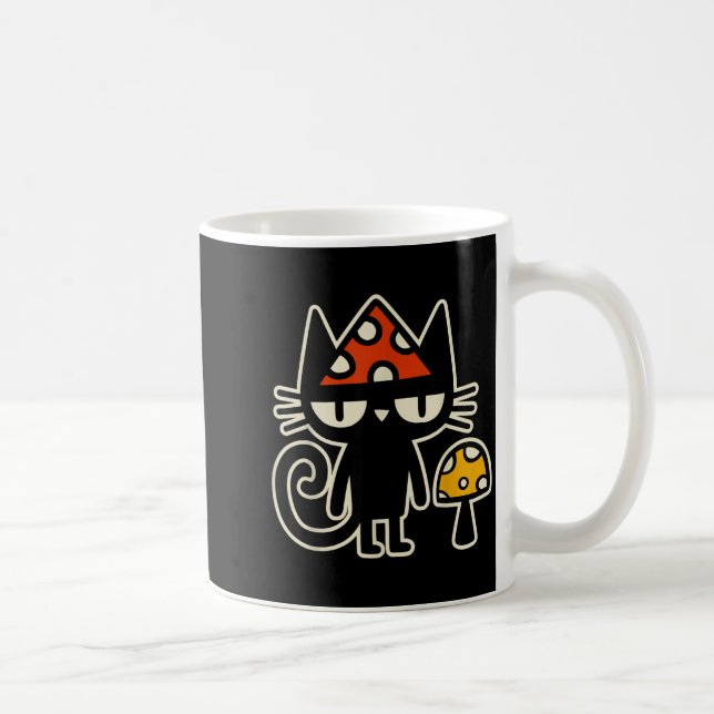 Funny Cat With Mushroom Hat Black Cat With Toadsto Coffee Mug (Right)