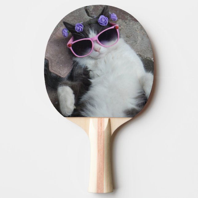 Funny cat with pink glasses ping pong paddle (Front)