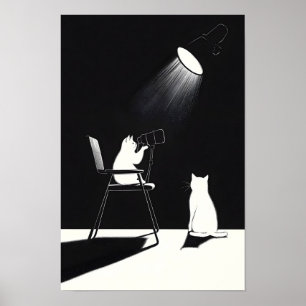 Funny cat with telescope poster
