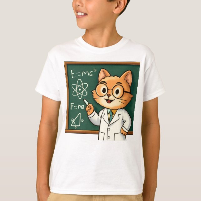  Funny Cat Working from Home Illustration T-Shirt (Front)