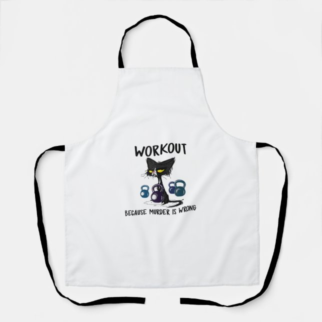 Funny Cat Workout Because Murder Is Wrong Men Wome Apron (Front)