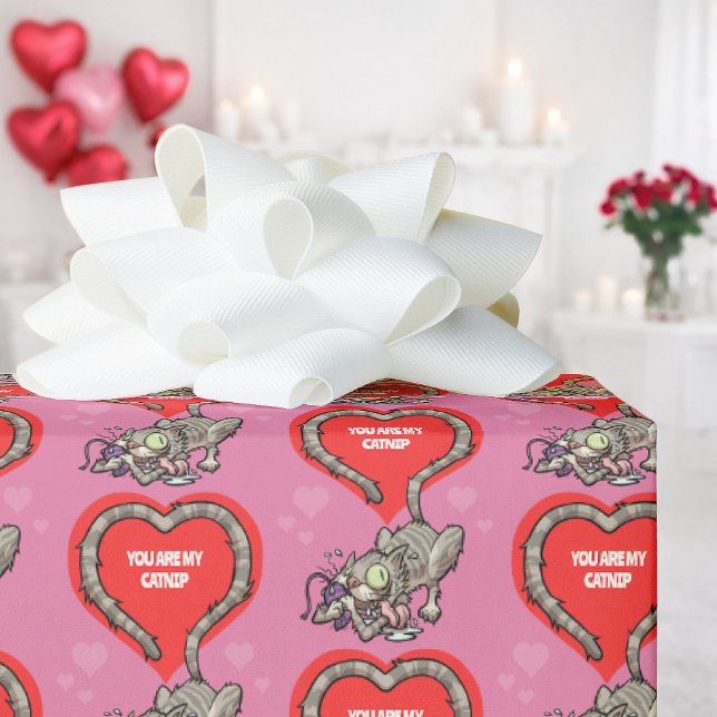 Funny Cat You Are My Catnip Valentine's Cartoon Wrapping Paper (Creator Uploaded)
