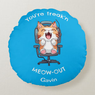 Funny Cat You're freak'n me out Round Cushion