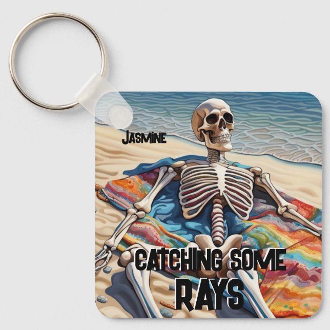 Funny Catching Some Rays Skeleton  T-Shirt Key Ring (Front)