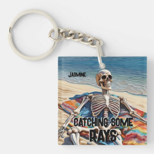 Funny Catching Some Rays Skeleton  T-Shirt Key Ring