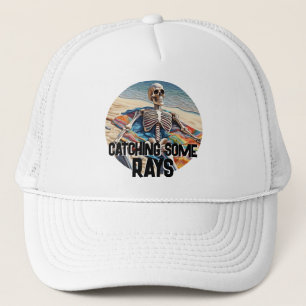 Funny Catching Some Rays Skeleton  T-Shirt Trucker Hat