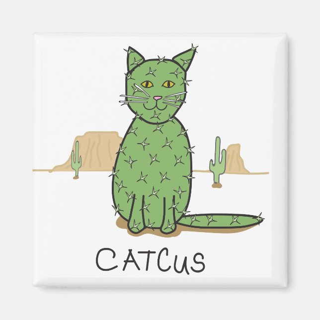 Funny "Catcus" Cactus Drawing Magnet (Front)