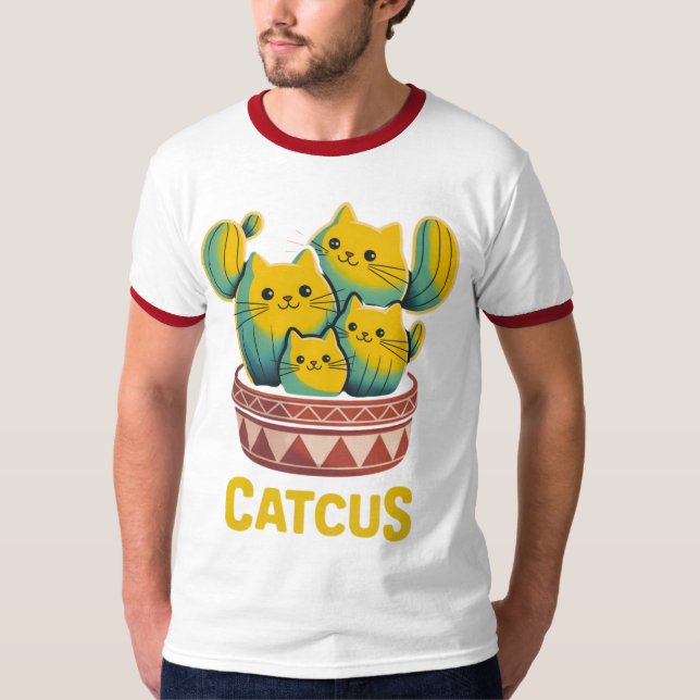 Funny Catcus Cat Cactus Pun Men's Ringer T-Shirt (Front)