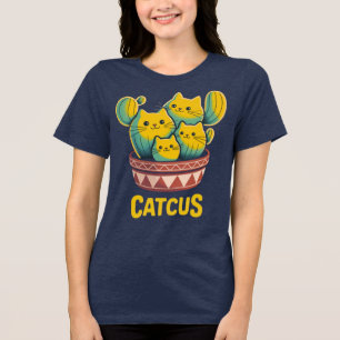 Funny Catcus Cat Cactus Pun Women's Navy T-Shirt Tri-Blend Shirt
