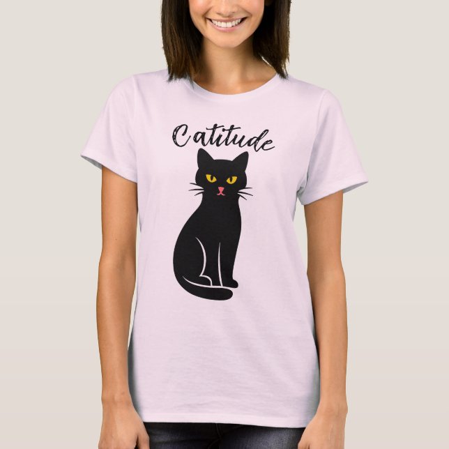 Funny “Catitude” Black Cat T-Shirt – Cute & Sassy  (Front)