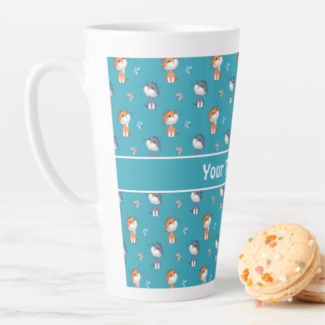 Funny Cats and Cute Butterflies Pattern Latte Mug (In Situ)