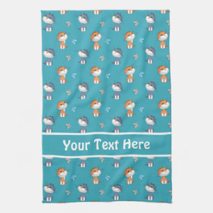 Funny Cats and Cute Butterflies Pattern Tea Towel