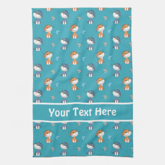 Funny Cats and Cute Butterflies Pattern Tea Towel